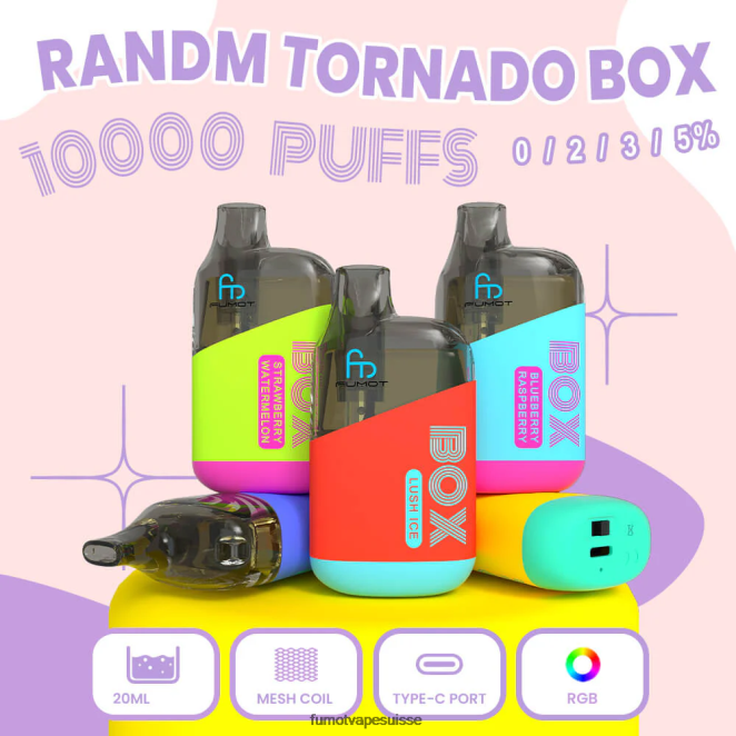 Fumot Tornado Boîte de 10000 vape pods jetables - 20 ml (1 pièce) 24LD367 glace énergétique rouge - Fumot Puff Avis