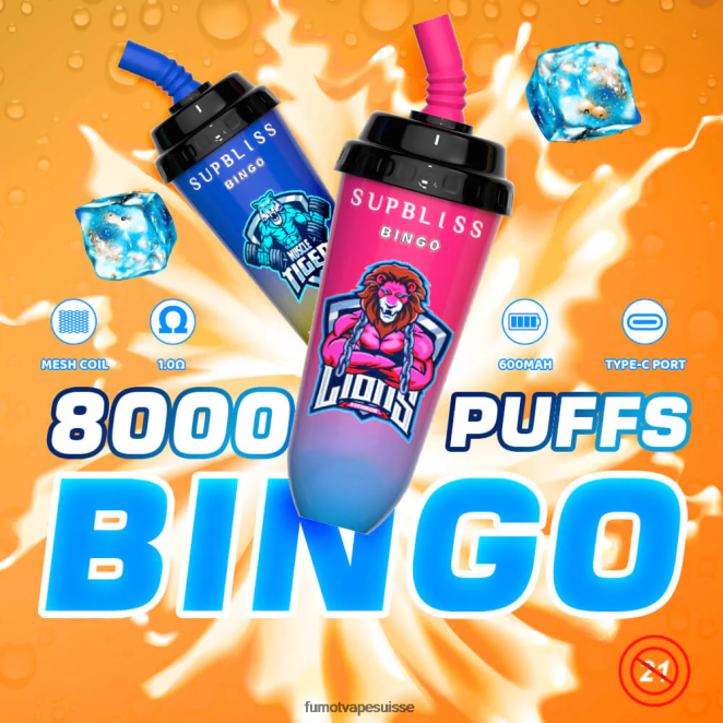 Fumot Supbliss Bingo Dispositif à dosettes jetables de 16 ml 8000 (1 pièce) 24LD402 amour66 - Fumot Vape