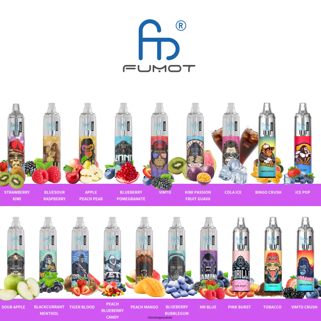 Fumot Tornado 0% 7000 Stylo vape jetable de 14 ml (1 pièce) 24LD526 bonbons pêche-myrtille - Fumot Puff