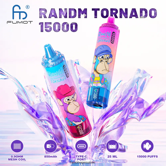 Fumot Tornado 15000 vape jetable - 25ml (1 pièce) 24LD179 glace à la pêche - Fumot Factory