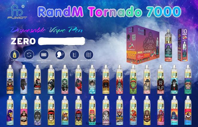 Fumot Tornado Stylo vape jetable 7000 0% - 14 ml (1 pièce) 24LD532 limonade rose - Fumot Vape