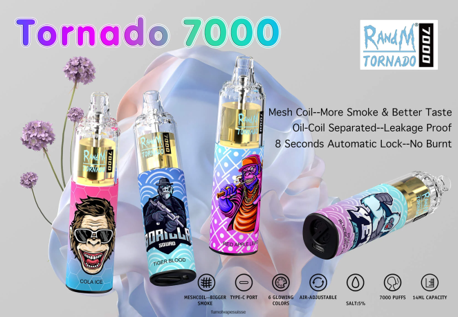 Fumot Tornado Stylo vape jetable 7000 - 14 ml (1 pièce) 24LD85 refroidisseur du Pacifique - Fumot Vape Suisse