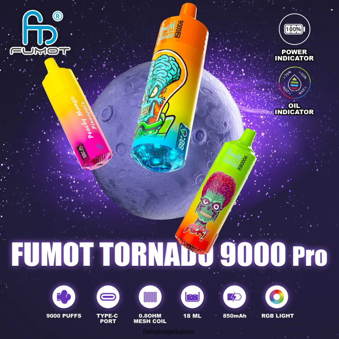 Fumot Tornado Vape jetable 9000 pro - 18 ml (1 pièce) 24LD199 raisin d'aloès - Fumot Factory